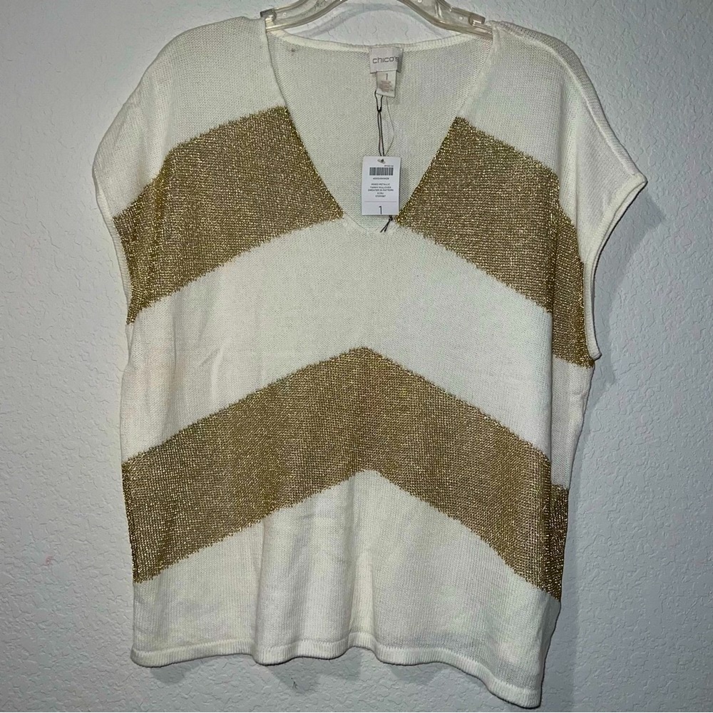 NWT Chico's mixed metallic Tammy pullover Sweater top